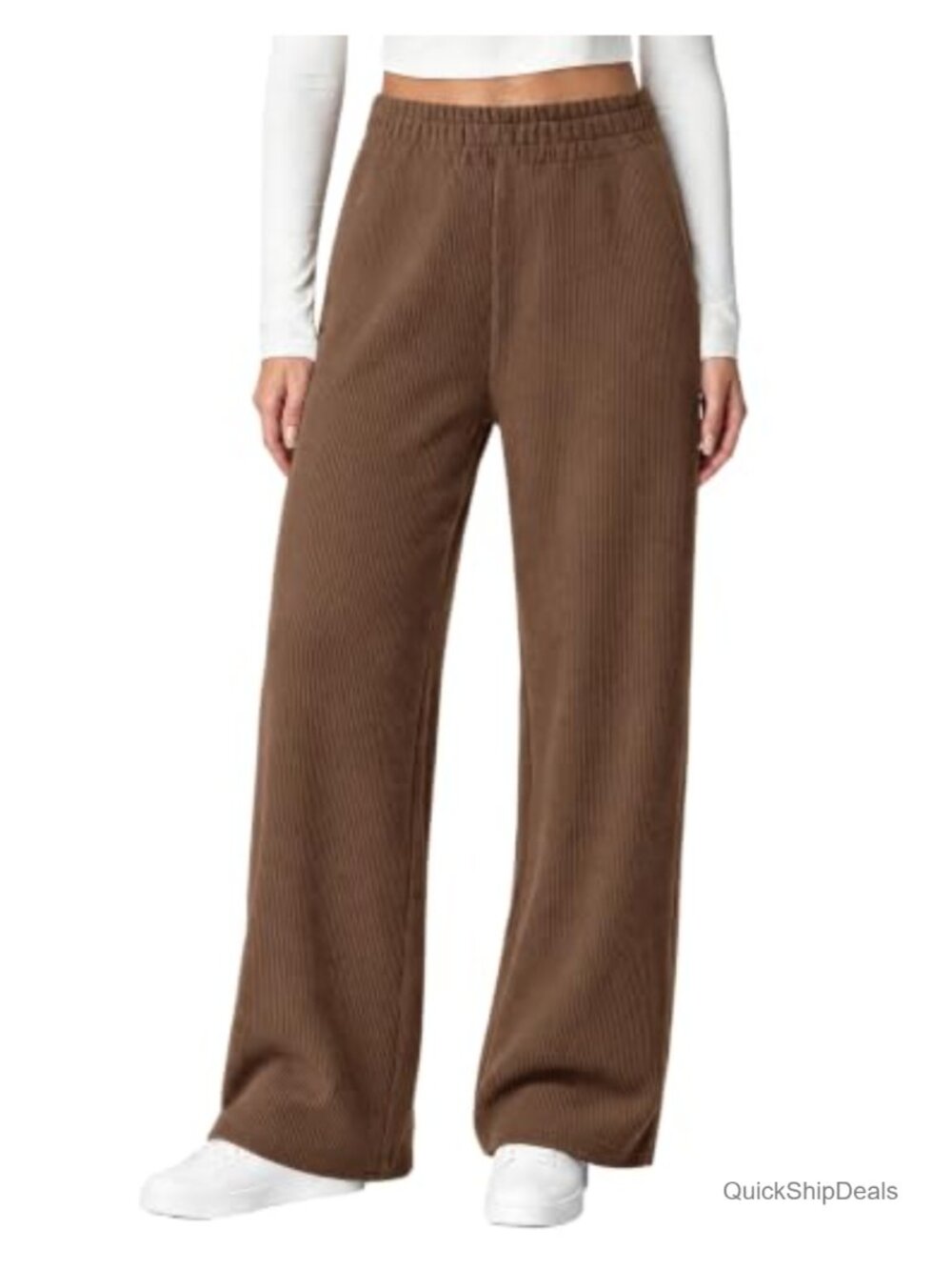 SEMARO Corduroy Pants Women Wide Leg Elastic High Waist Trousers
